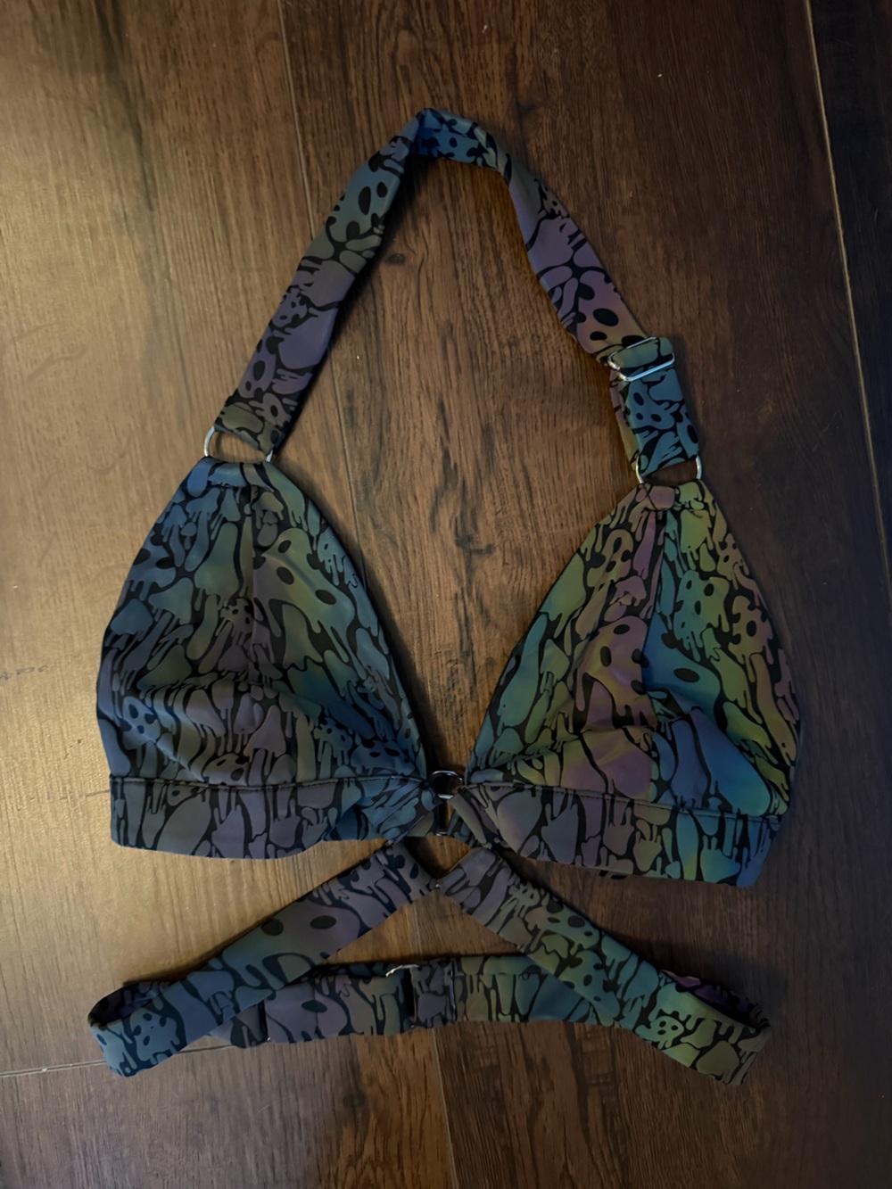 iHeartRaves Iridescent Halter Top Trippy Skulls Mushroom Rave Festival Size M - Picture 2 of 6